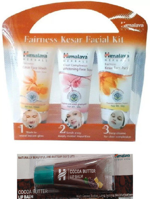 

Himalaya Fairness Kesar Facial Kit, Cocoa Butter Lip Balm(Set of 2)