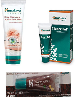 

Himalaya deep cleasne apricot face wash, clearvital cream, coca butter lip balm(Set of 3)