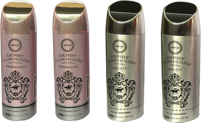

Armaf DERBY CLUB HOUSE 2 FAIRMOUNT AND 2 ASCOT (PACK OF 4) Body Spray - For Men & Women(200 ml, Pack of 4)