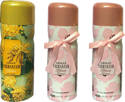 

Armaf 1 ENCHANTED SUMMER AND 2 ENCHANTED BLOOM (PACK OF 3) Body Spray - For Women(200 ml, Pack of 3)