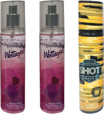

LAYER'R FLICK AND SECRET CRUSH (PACK OF 3) Body Spray - For Men & Women(135 ml, Pack of 3)