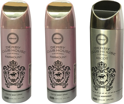 

Armaf DERBY CLUB HOUSE 2 FAIRMOUNT AND 1 ASCOT (PACK OF 3) Body Spray - For Men & Women(200 ml, Pack of 3)