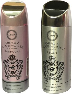 

Armaf DERBY CLUB HOUSE 1 FAIRMOUNT AND 1 ASCOT (PACK OF 2) Body Spray - For Men & Women(200 ml, Pack of 2)