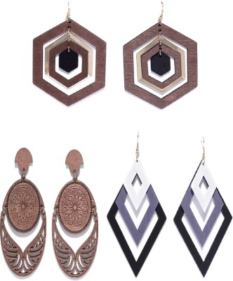 PRITA Prita Fashionable Multicolour Wooden Drop Earring For Women And Girls, Combo of 3 Wood Drops & Danglers