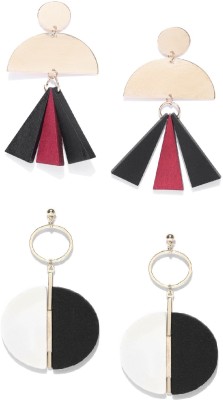 PRITA Prita Multicolour Designer Wooden Geometric Drop Earrings For Women And Girls, Pair of 2 Wood Drops & Danglers