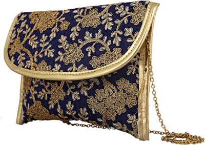 KUBER INDUSTRIES Blue, Gold Sling Bag Handcrafted Embroidered Clutch Women Handbag (Purple) -CTKTC4083