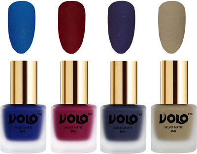 

Volo Velvet Dull Matte Posh Shades Party Girl Range Nail Polish Sets Blue, Carrot Red, Russian Navy Blue, Sand Nude(Pack of 4)