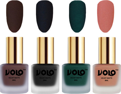 

Volo Velvet Dull Matte Posh Shades Party Girl Range Nail Polish Sets Chocolate Brown, Black, Dark Green, Light Peach(Pack of 4)