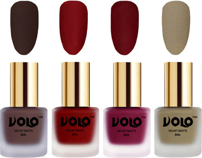 

Volo Velvet Dull Matte Posh Shades Party Girl Range Nail Polish Sets Chocolate Brown, Tomato Red, Carrot Red, Sand Nude(Pack of 4)