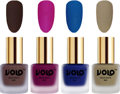 

Volo Velvet Dull Matte Posh Shades Party Girl Range Nail Polish Sets Chocolate Brown, Magenta, Blue, Sand Nude(Pack of 4)