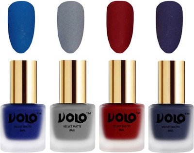 

Volo Velvet Dull Matte Posh Shades Party Girl Range Nail Polish Sets Blue, Grey, Tomato Red, Russian Navy Blue(Pack of 4)