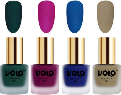 

Volo Velvet Dull Matte Posh Shades Party Girl Range Nail Polish Sets Dark Green, Magenta, Blue, Sand Nude(Pack of 4)