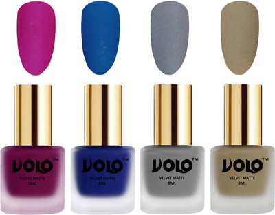 

Volo Velvet Dull Matte Posh Shades Party Girl Range Nail Polish Sets Magenta, Blue, Grey, Sand Nude(Pack of 4)