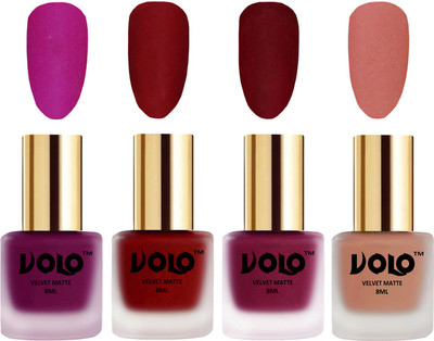 

Volo Velvet Dull Matte Posh Shades Party Girl Range Nail Polish Sets Magenta, Tomato Red, Carrot Red, Light Peach(Pack of 4)