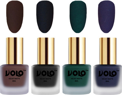 

Volo Velvet Dull Matte Posh Shades Party Girl Range Nail Polish Sets Chocolate Brown, Black, Dark Green, Russian Navy Blue(Pack of 4)