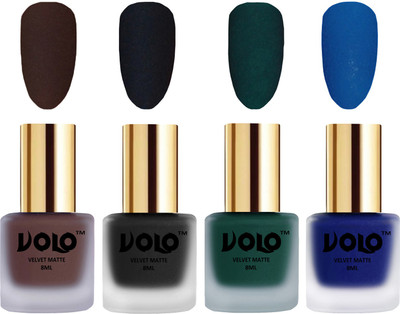 

Volo Velvet Dull Matte Posh Shades Party Girl Range Nail Polish Sets Chocolate Brown, Black, Dark Green, Blue(Pack of 4)