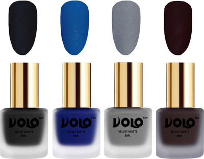 

Volo Velvet Dull Matte Posh Shades Party Girl Range Nail Polish Sets Black, Blue, Grey, Dark Wine(Pack of 4)