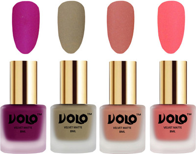 

Volo Velvet Dull Matte Posh Shades Party Girl Range Nail Polish Sets Magenta, Sand Nude, Light Peach, Dark Peach(Pack of 4)