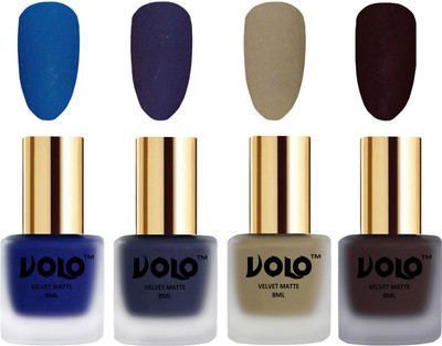 

Volo Velvet Dull Matte Posh Shades Party Girl Range Nail Polish Sets Blue, Russian Navy Blue, Sand Nude, Dark Wine(Pack of 4)