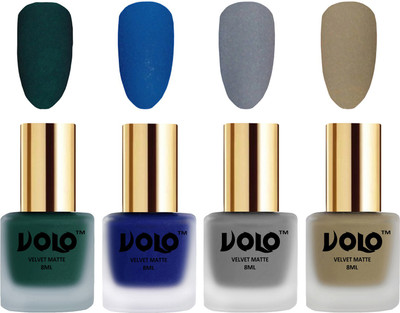 

Volo Velvet Dull Matte Posh Shades Party Girl Range Nail Polish Sets Dark Green, Blue, Grey, Sand Nude(Pack of 4)