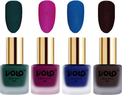 

Volo Velvet Dull Matte Posh Shades Party Girl Range Nail Polish Sets Dark Green, Magenta, Blue, Dark Wine(Pack of 4)