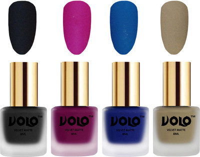 

Volo Velvet Dull Matte Posh Shades Party Girl Range Nail Polish Sets Black, Magenta, Blue, Sand Nude(Pack of 4)
