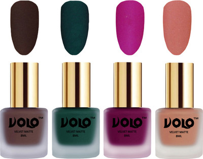 

Volo Velvet Dull Matte Posh Shades Party Girl Range Nail Polish Sets Chocolate Brown, Dark Green, Magenta, Light Peach(Pack of 4)