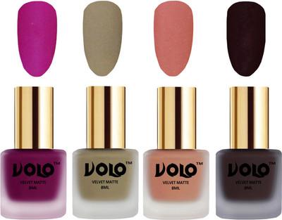 

Volo Velvet Dull Matte Posh Shades Party Girl Range Nail Polish Sets Magenta, Sand Nude, Light Peach, Dark Wine(Pack of 4)