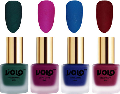 

Volo Velvet Dull Matte Posh Shades Party Girl Range Nail Polish Sets Dark Green, Magenta, Blue, Carrot Red(Pack of 4)