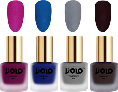 

Volo Velvet Dull Matte Posh Shades Party Girl Range Nail Polish Sets Magenta, Blue, Grey, Dark Wine(Pack of 4)