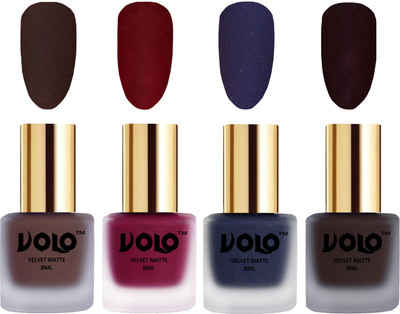 

Volo Velvet Dull Matte Posh Shades Party Girl Range Nail Polish Sets Chocolate Brown, Carrot Red, Russian Navy Blue, Dark Wine(Pack of 4)