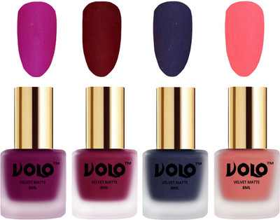 

Volo Velvet Dull Matte Posh Shades Party Girl Range Nail Polish Sets Magenta, Carrot Red, Russian Navy Blue, Dark Peach(Pack of 4)