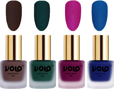 

Volo Velvet Dull Matte Posh Shades Party Girl Range Nail Polish Sets Chocolate Brown, Dark Green, Magenta, Blue(Pack of 4)