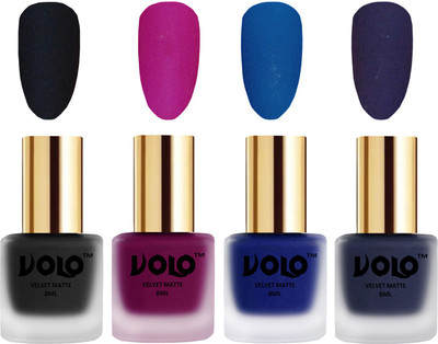

Volo Velvet Dull Matte Posh Shades Party Girl Range Nail Polish Sets Black, Magenta, Blue, Russian Navy Blue(Pack of 4)