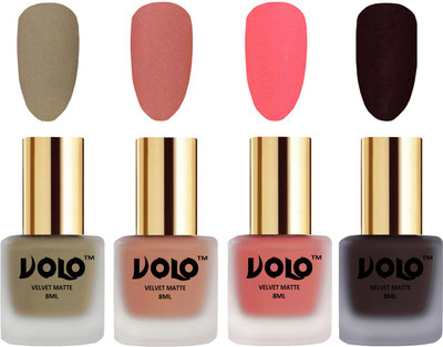 

Volo Velvet Dull Matte Posh Shades Party Girl Range Nail Polish Sets Sand Nude, Light Peach, Dark Peach, Dark Wine(Pack of 4)