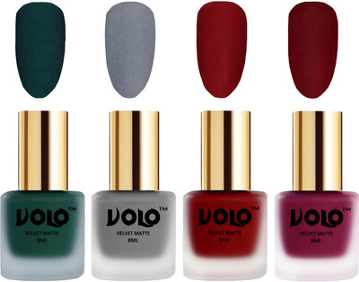

Volo Velvet Dull Matte Posh Shades Party Girl Range Nail Polish Sets Dark Green, Grey, Tomato Red, Carrot Red(Pack of 4)