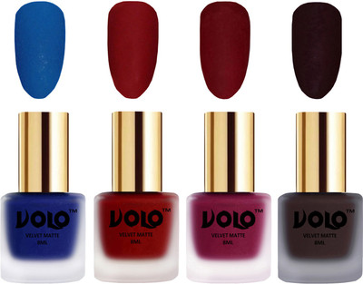 

Volo Velvet Dull Matte Posh Shades Party Girl Range Nail Polish Sets Blue, Tomato Red, Carrot Red, Dark Wine(Pack of 4)
