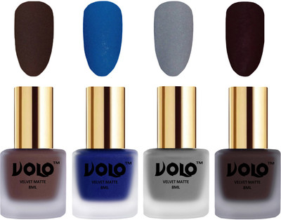 

Volo Velvet Dull Matte Posh Shades Party Girl Range Nail Polish Sets Chocolate Brown, Blue, Grey, Dark Wine(Pack of 4)