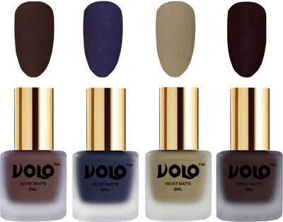 

Volo Velvet Dull Matte Posh Shades Party Girl Range Nail Polish Sets Chocolate Brown, Russian Navy Blue, Sand Nude, Dark Wine(Pack of 4)