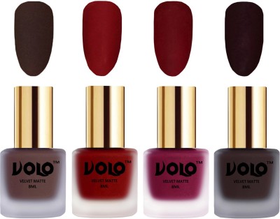 Volo Velvet Dull Matte Posh Shades Party Girl Range Nail Polish Sets Combo-No-159 Tomato Red, Dark Wine, Chocolate Brown, Carrot Red(Pack of 4)