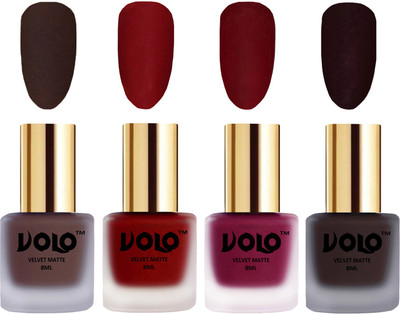 

Volo Velvet Dull Matte Posh Shades Party Girl Range Nail Polish Sets Chocolate Brown, Tomato Red, Carrot Red, Dark Wine(Pack of 4)