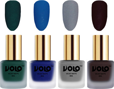 

Volo Velvet Dull Matte Posh Shades Party Girl Range Nail Polish Sets Dark Green, Blue, Grey, Dark Wine(Pack of 4)