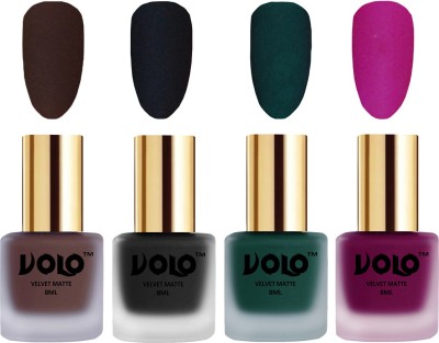 

Volo Velvet Dull Matte Posh Shades Party Girl Range Nail Polish Sets Chocolate Brown, Black, Dark Green, Magenta(Pack of 4)