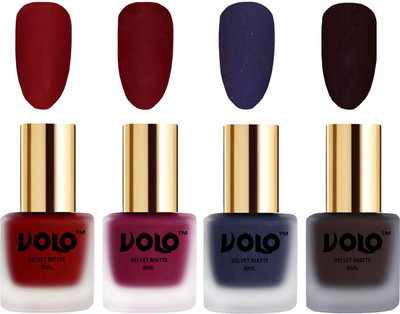 

Volo Velvet Dull Matte Posh Shades Party Girl Range Nail Polish Sets Tomato Red, Carrot Red, Russian Navy Blue, Dark Wine(Pack of 4)