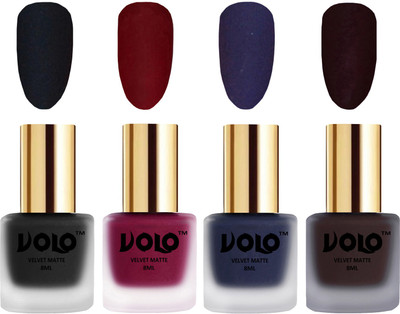 

Volo Velvet Dull Matte Posh Shades Party Girl Range Nail Polish Sets Black, Carrot Red, Russian Navy Blue, Dark Wine(Pack of 4)