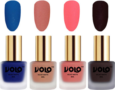 

Volo Velvet Dull Matte Posh Shades Party Girl Range Nail Polish Sets Blue, Light Peach, Dark Peach, Dark Wine(Pack of 4)