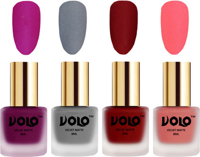 

Volo Velvet Dull Matte Posh Shades Party Girl Range Nail Polish Sets Magenta, Grey, Tomato Red, Dark Peach(Pack of 4)