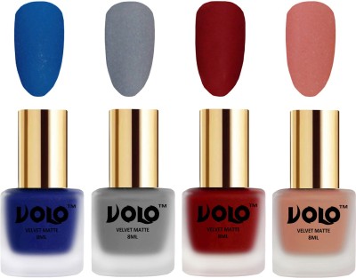 

Volo Velvet Dull Matte Posh Shades Party Girl Range Nail Polish Sets Blue, Grey, Tomato Red, Light Peach(Pack of 4)