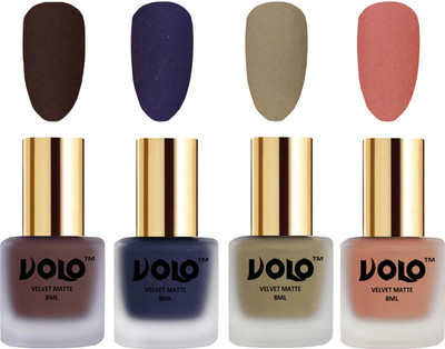 

Volo Velvet Dull Matte Posh Shades Party Girl Range Nail Polish Sets Chocolate Brown, Russian Navy Blue, Sand Nude, Light Peach(Pack of 4)