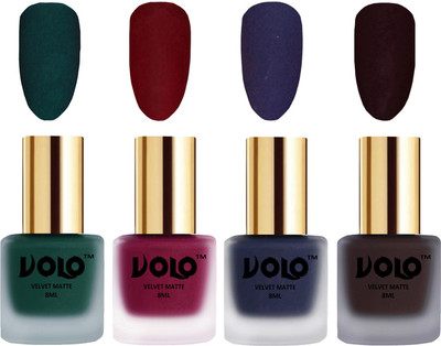 

Volo Velvet Dull Matte Posh Shades Party Girl Range Nail Polish Sets Dark Green, Carrot Red, Russian Navy Blue, Dark Wine(Pack of 4)